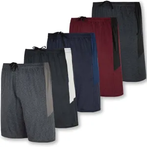 Real Essentials 5-Pack Youth Dry-Fit Active Athletic Basketball Gym Shorts with Pockets Boys & Girls