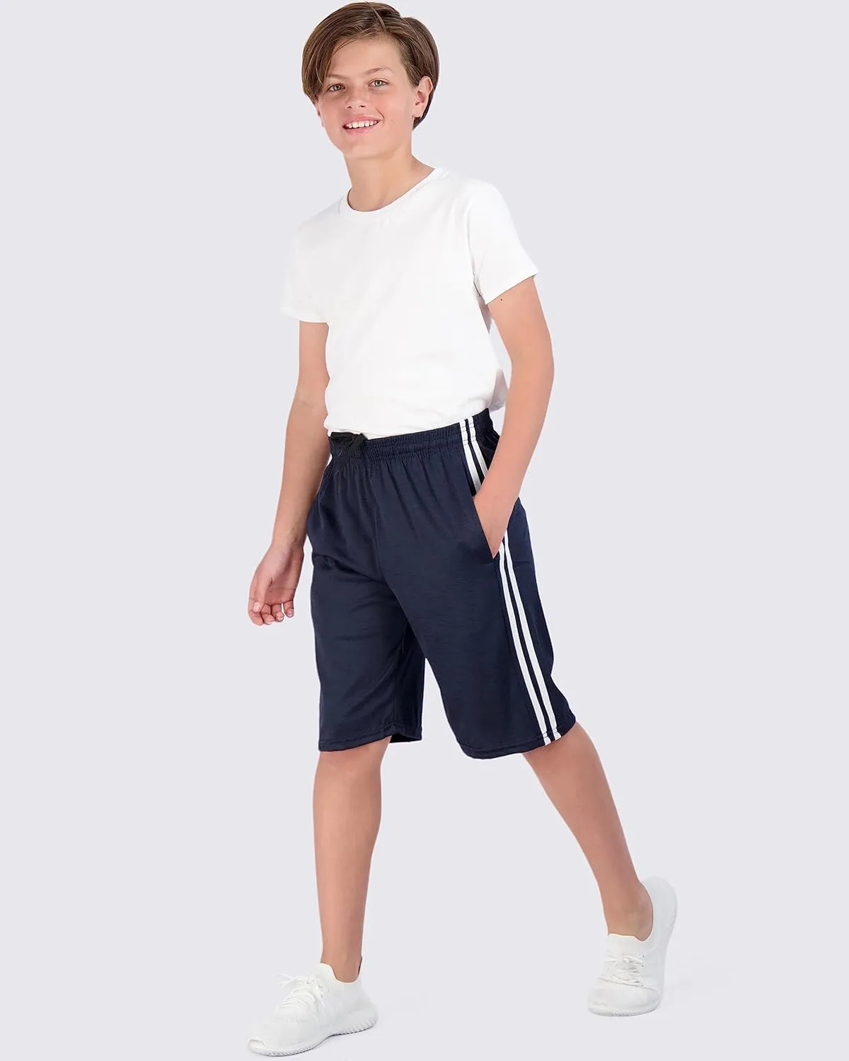 Real Essentials 5-Pack Youth Dry-Fit Active Athletic Basketball Gym Shorts with Pockets Boys & Girls