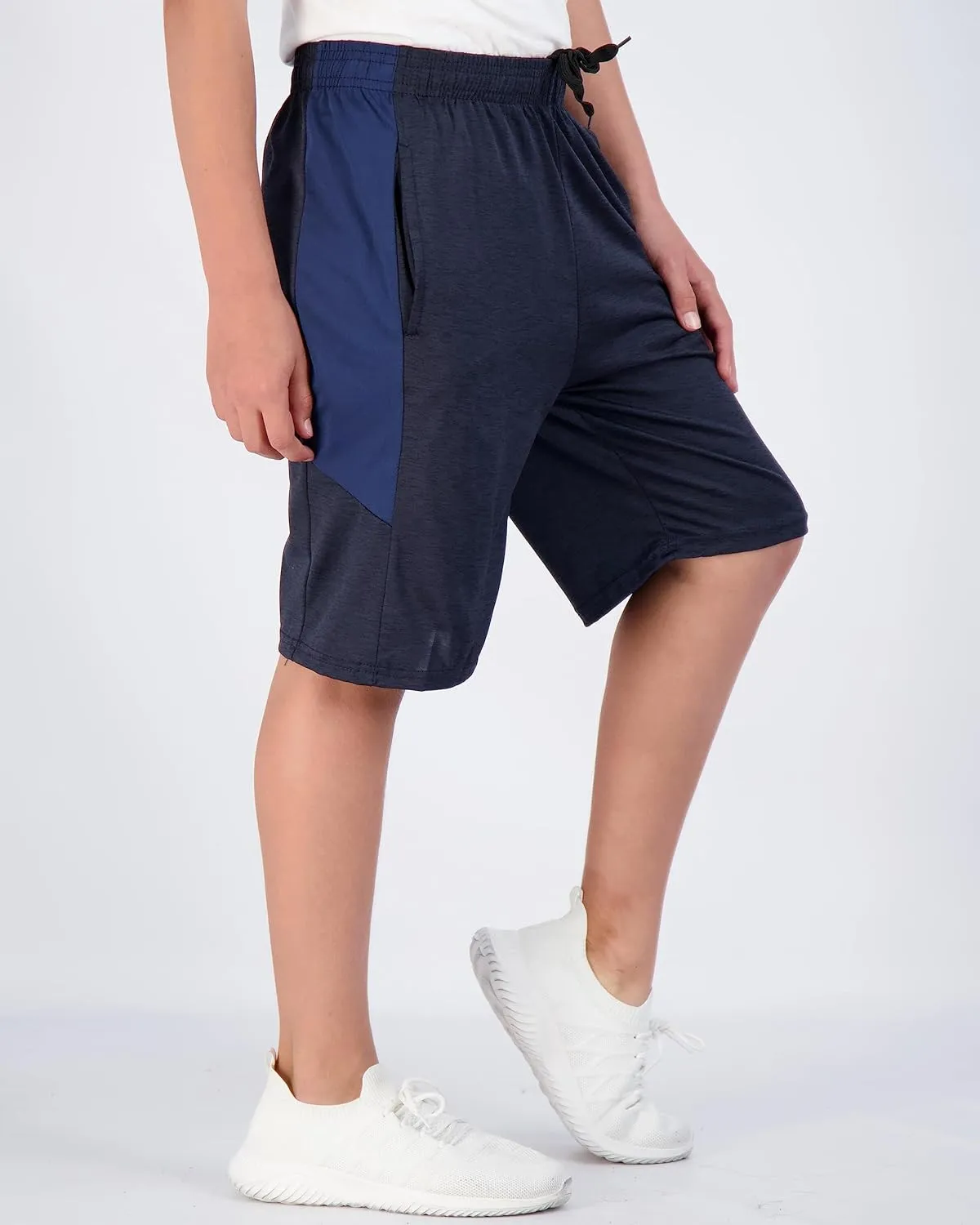 Real Essentials 5-Pack Youth Dry-Fit Active Athletic Basketball Gym Shorts with Pockets Boys & Girls