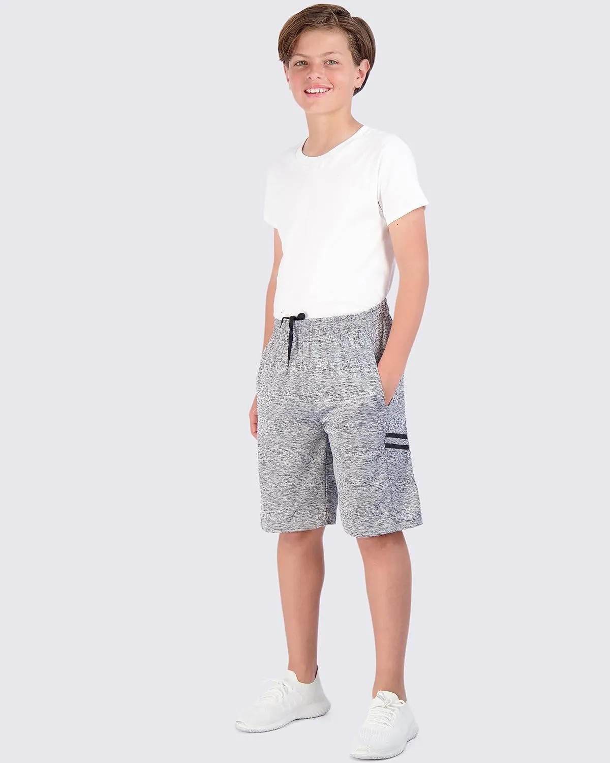 Real Essentials 5-Pack Youth Dry-Fit Active Athletic Basketball Gym Shorts with Pockets Boys & Girls