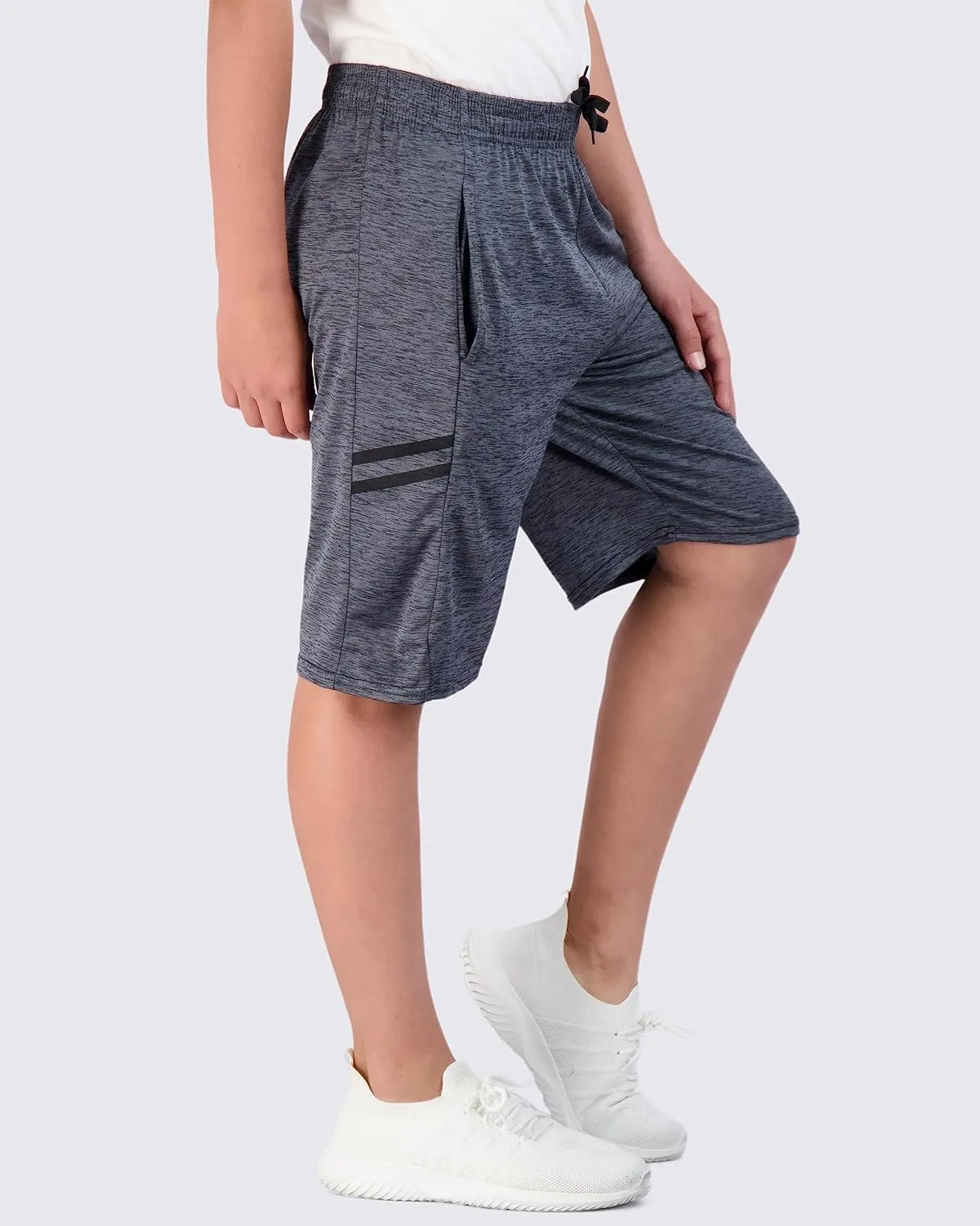 Real Essentials 5-Pack Youth Dry-Fit Active Athletic Basketball Gym Shorts with Pockets Boys & Girls