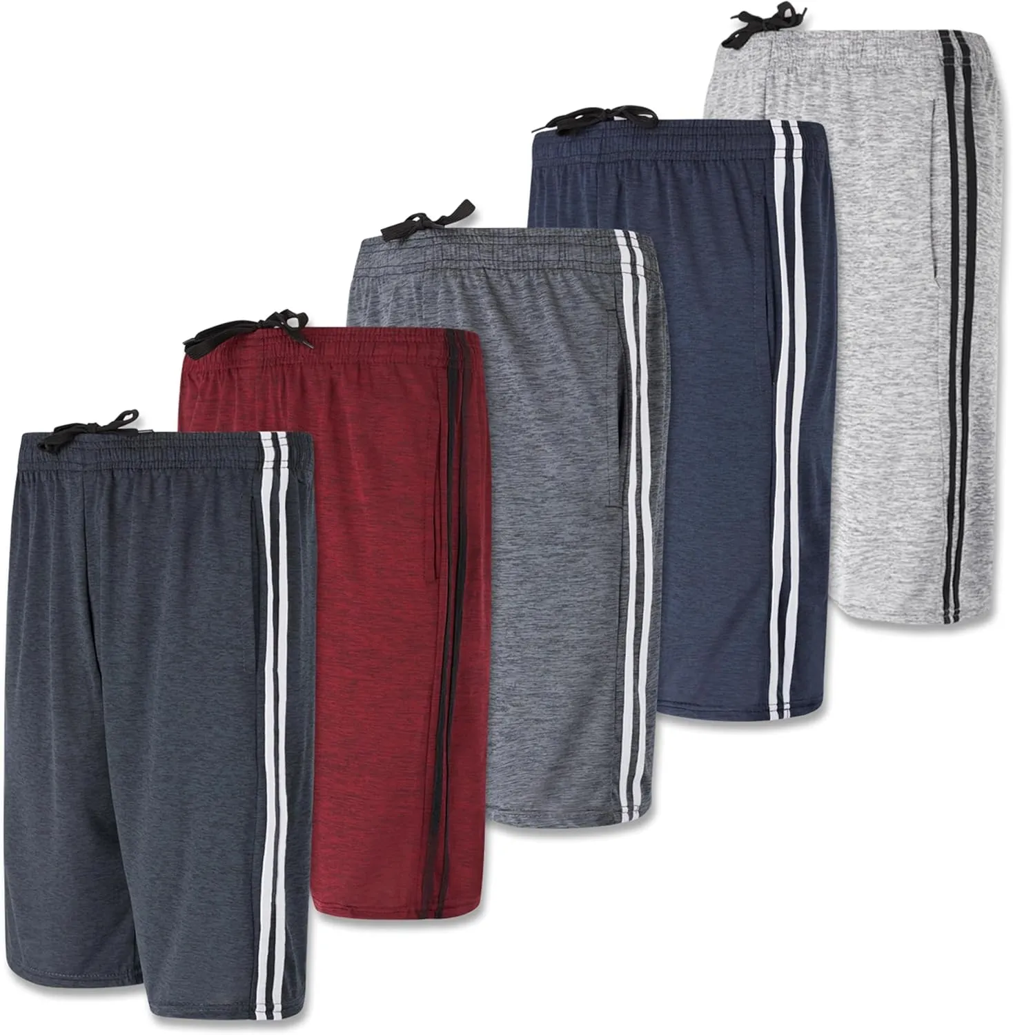 Real Essentials 5-Pack Youth Dry-Fit Active Athletic Basketball Gym Shorts with Pockets Boys & Girls