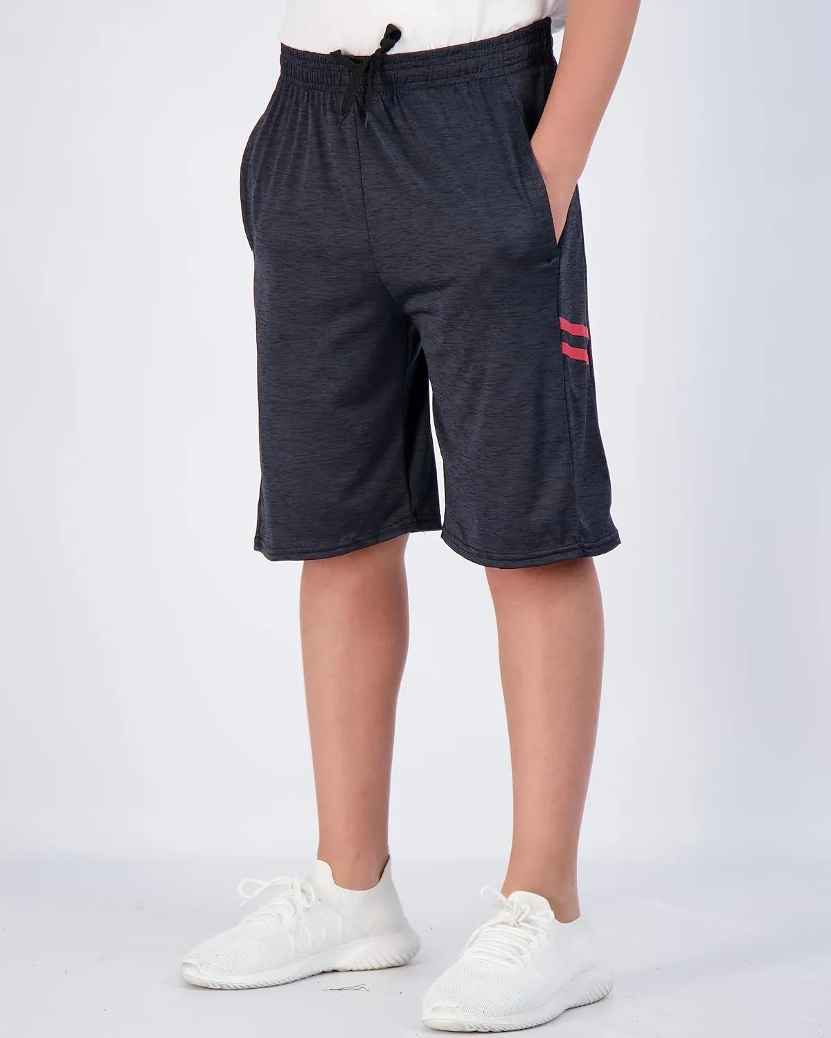 Real Essentials 5-Pack Youth Dry-Fit Active Athletic Basketball Gym Shorts with Pockets Boys & Girls