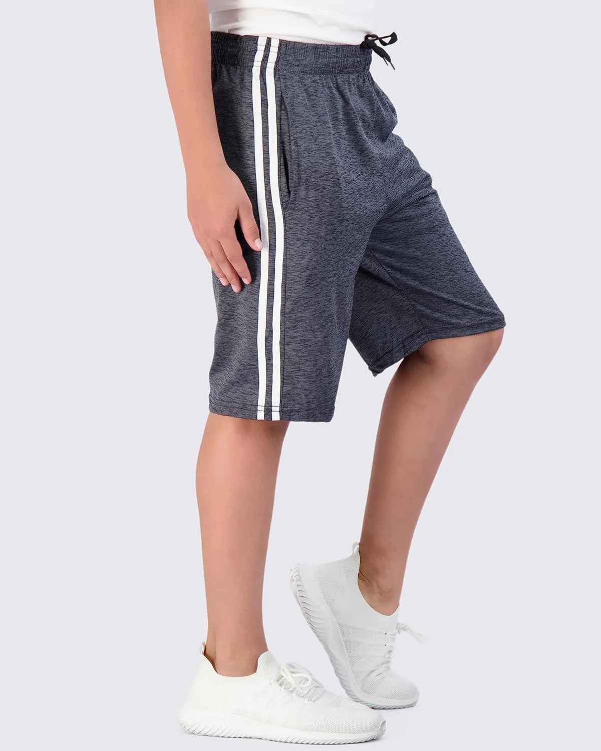 Real Essentials 5-Pack Youth Dry-Fit Active Athletic Basketball Gym Shorts with Pockets Boys & Girls