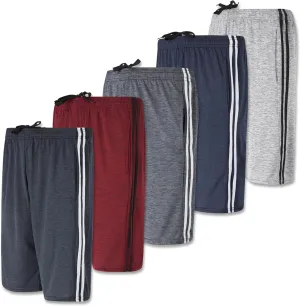 Real Essentials 5-Pack Youth Dry-Fit Active Athletic Basketball Gym Shorts with Pockets Boys & Girls