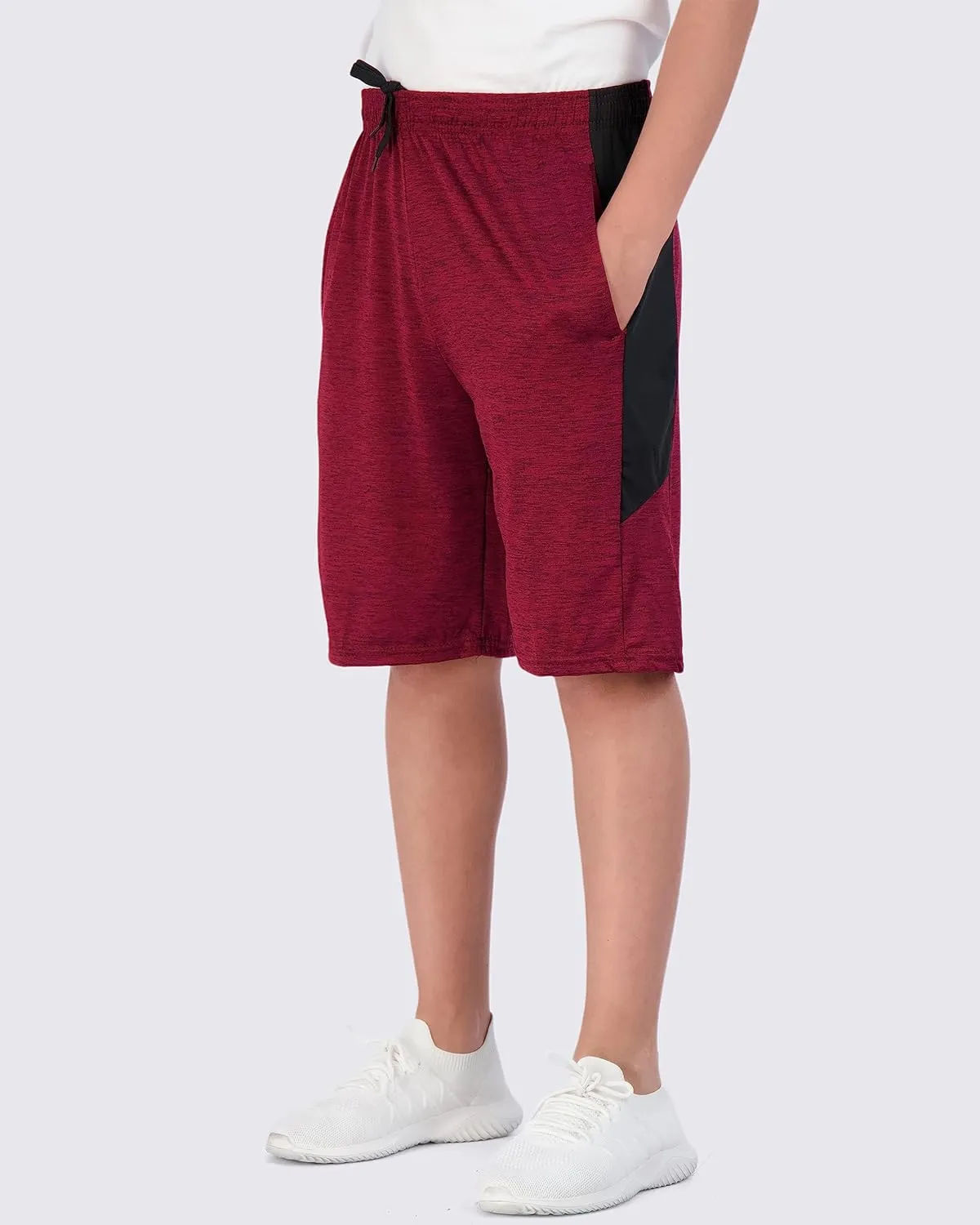Real Essentials 5-Pack Youth Dry-Fit Active Athletic Basketball Gym Shorts with Pockets Boys & Girls