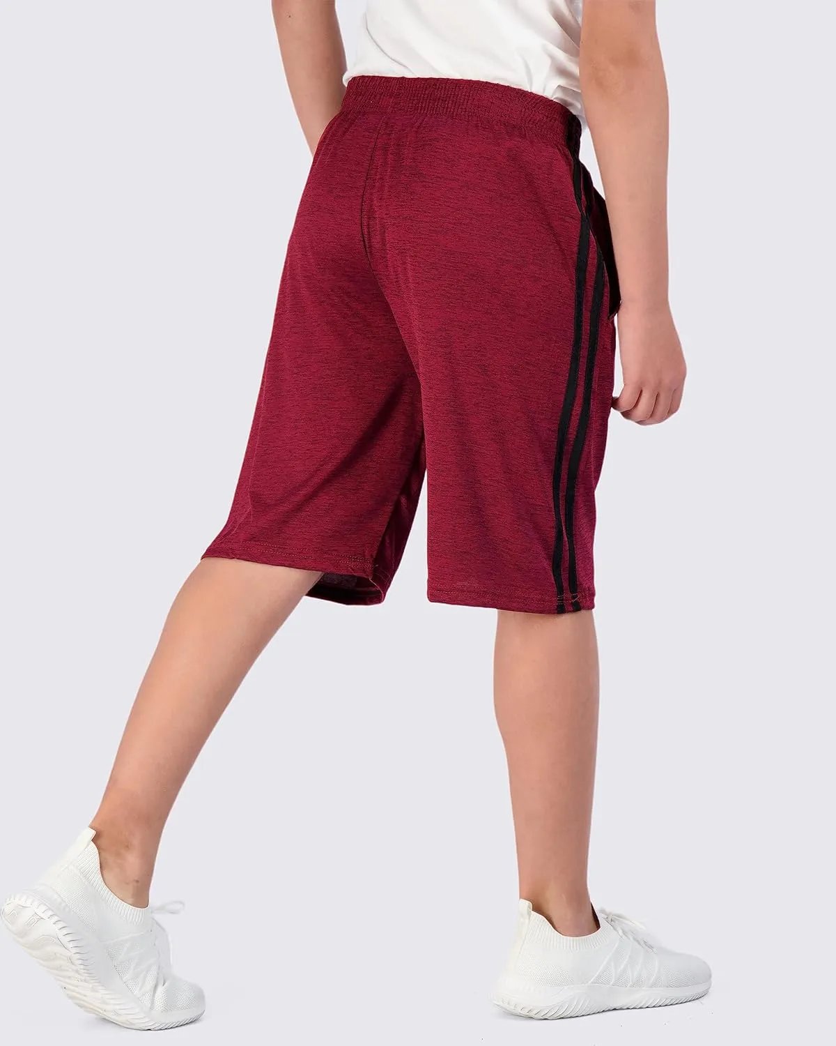 Real Essentials 5-Pack Youth Dry-Fit Active Athletic Basketball Gym Shorts with Pockets Boys & Girls