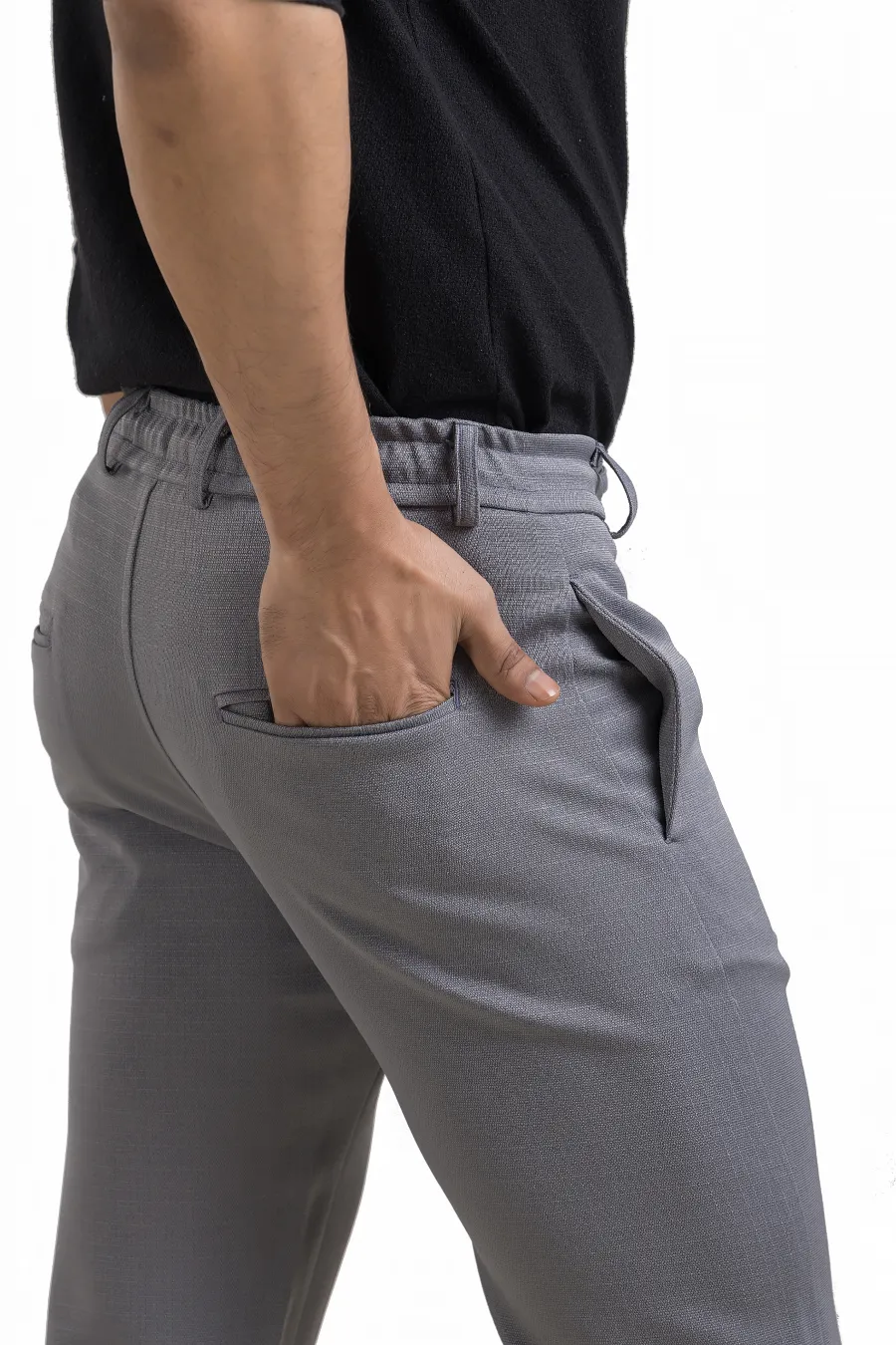 Refined Grey Linen-Look Trouser Pants