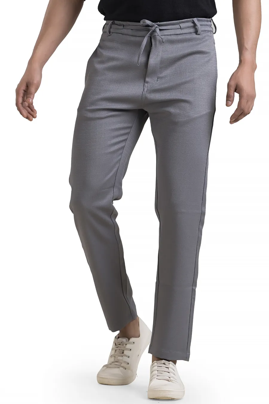 Refined Grey Linen-Look Trouser Pants
