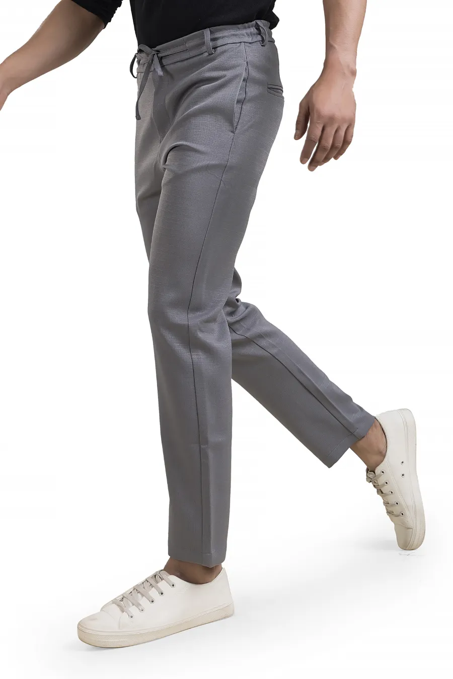 Refined Grey Linen-Look Trouser Pants