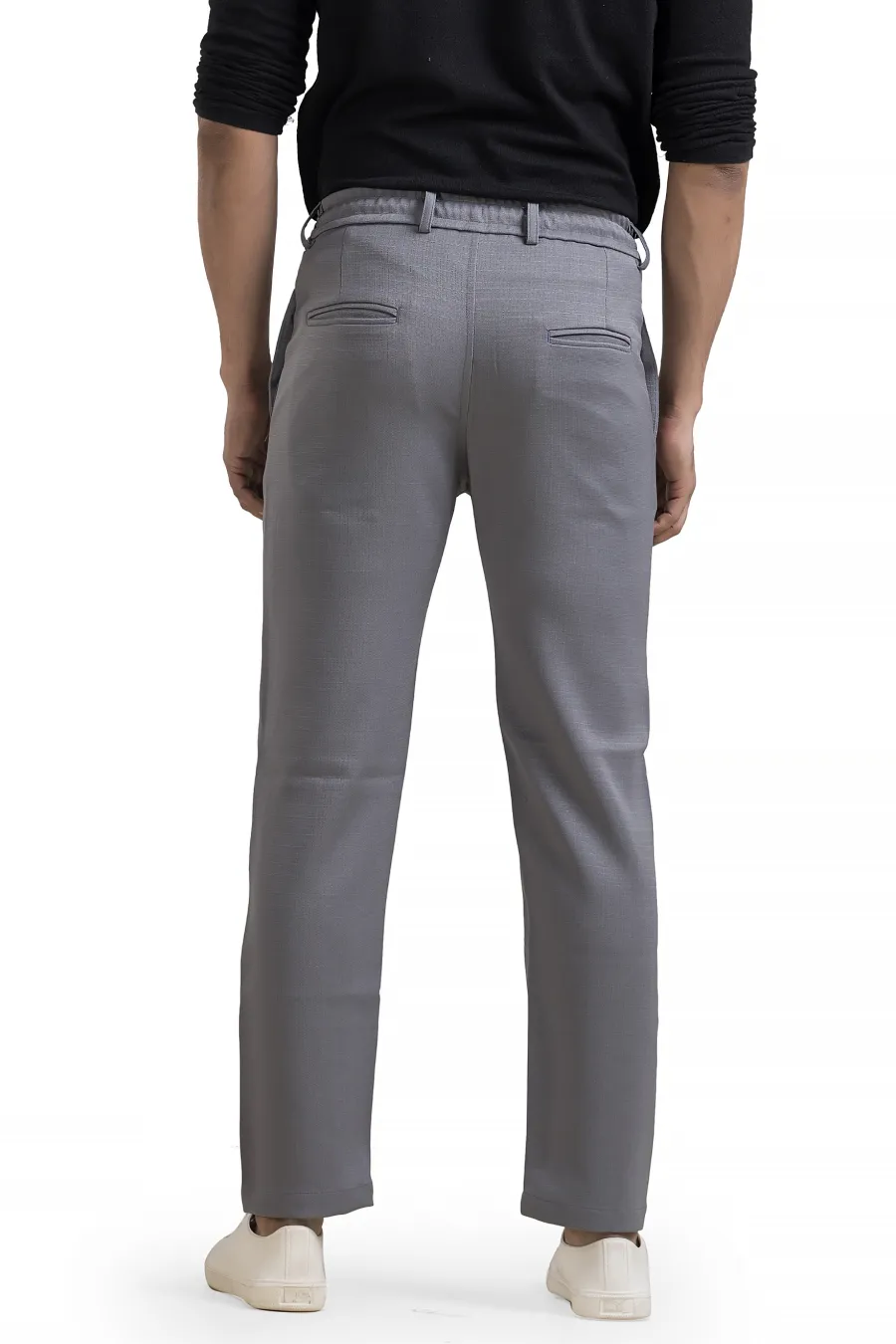 Refined Grey Linen-Look Trouser Pants