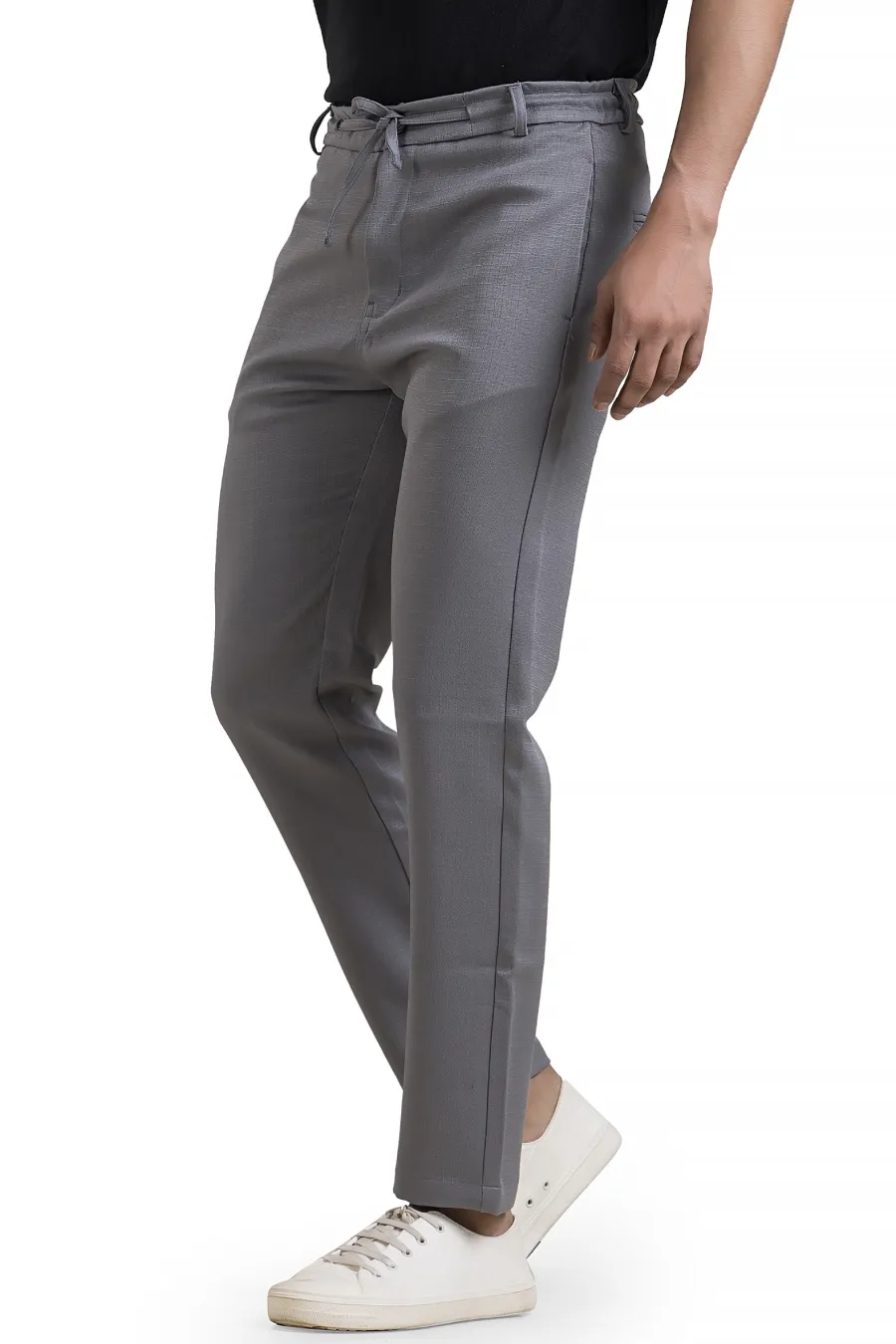 Refined Grey Linen-Look Trouser Pants
