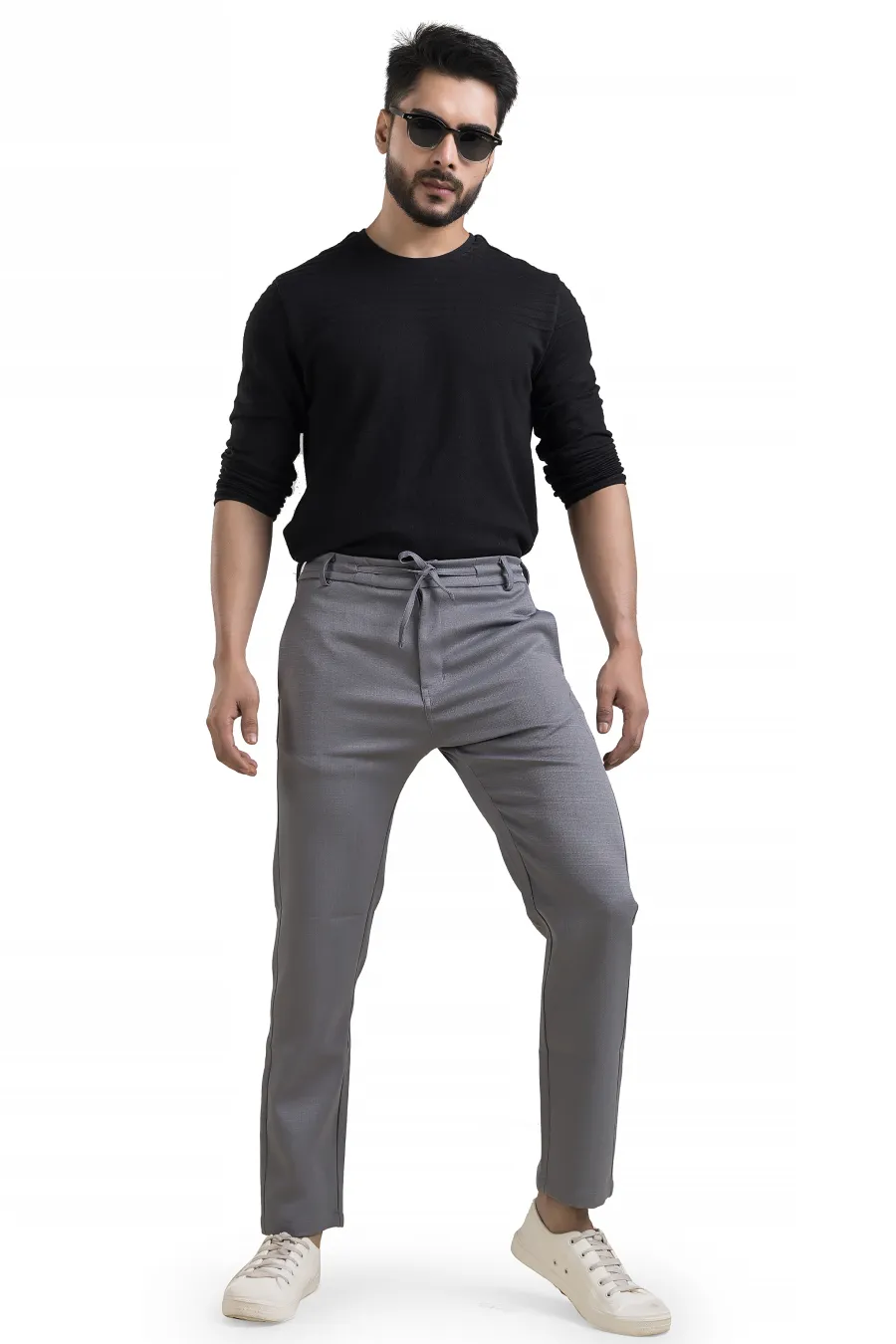 Refined Grey Linen-Look Trouser Pants
