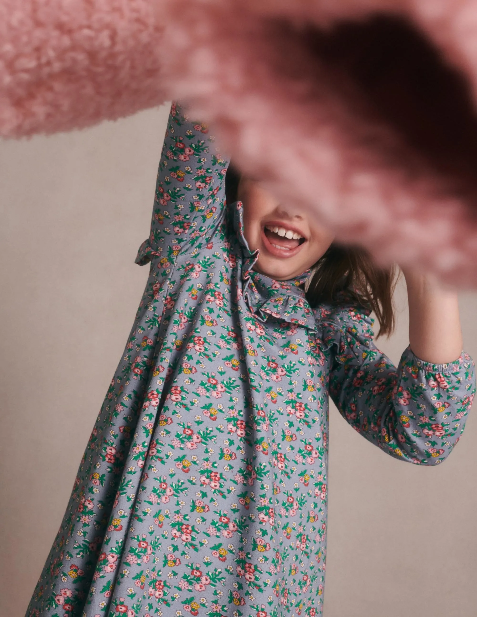 Roll Neck Midi Dress-Dusty Blue Flower Bouquet