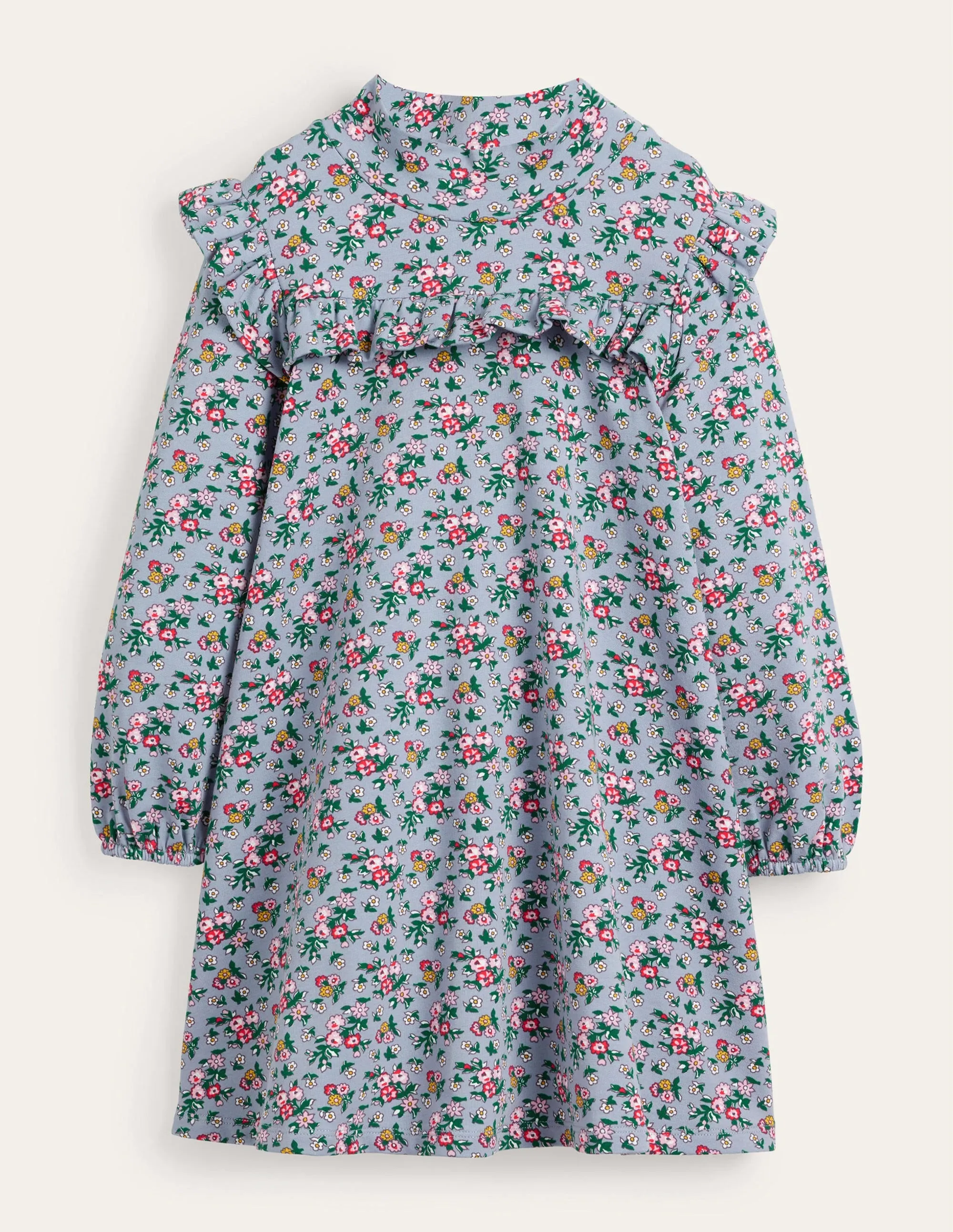 Roll Neck Midi Dress-Dusty Blue Flower Bouquet