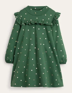 Roll Neck Midi Dress-Trekking Green/Gold Spot