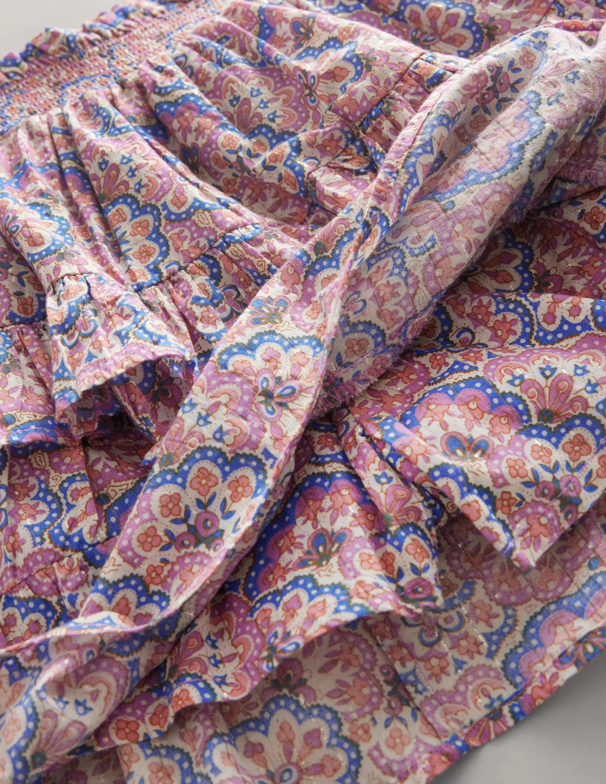Ruffle Mini Skort-Lupin and Peach Paisley