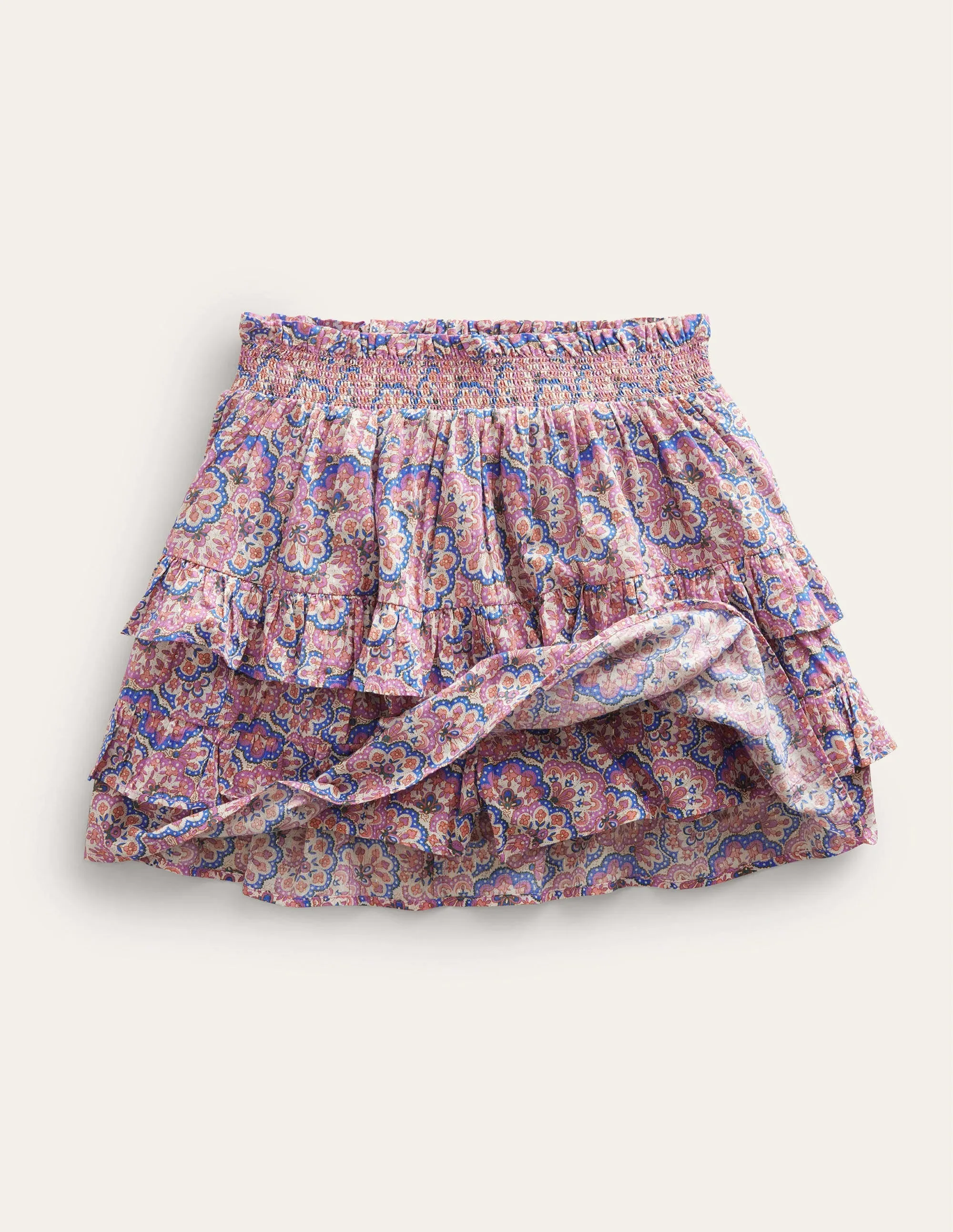 Ruffle Mini Skort-Lupin and Peach Paisley