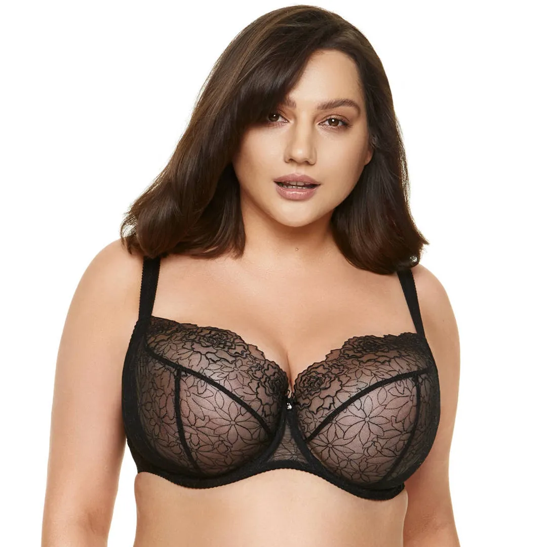 SALE - Sheer Mesh Balconette Bra Gorteks Pamela Black