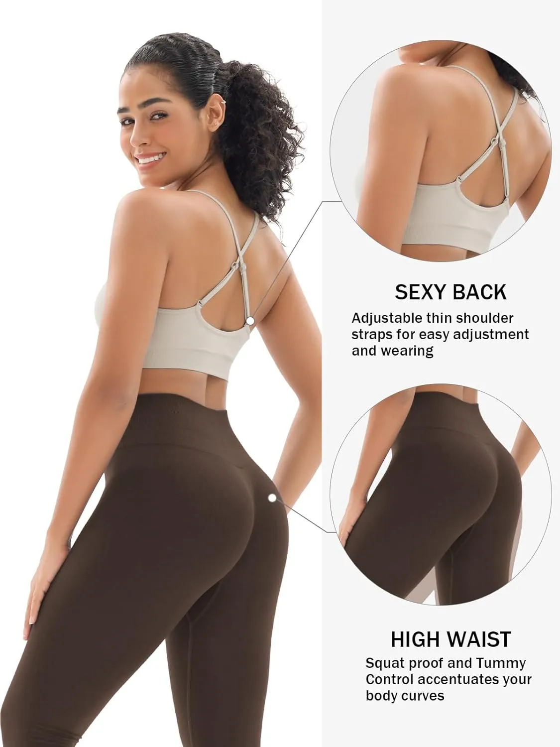 Seamless Workout Sets for Women 2 Piece Adjustable Strappy Sports Bra with High Waisted Butt Lifting Leggings Gym Sets