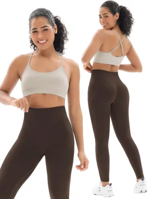 Seamless Workout Sets for Women 2 Piece Adjustable Strappy Sports Bra with High Waisted Butt Lifting Leggings Gym Sets