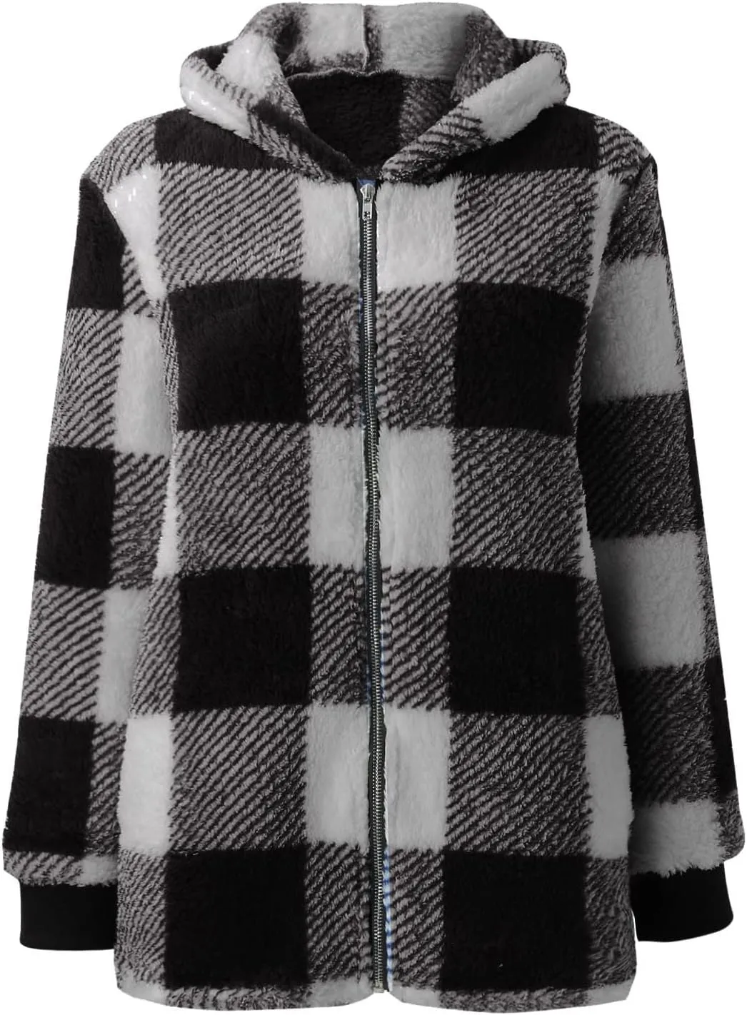 Shackets for Women 2024 Fall Zip Up Fuzzy Flannel Plaid Jacket Plus Size Casual Warm Winter Fleece Long Hoodie