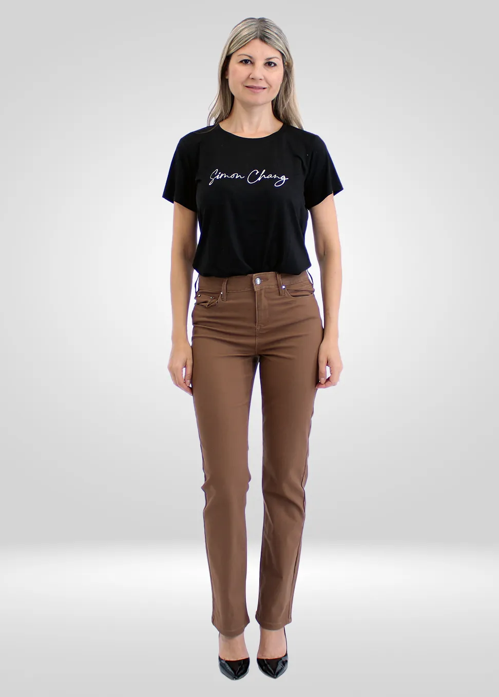 Simon Chang Jeweled Camel High Waisted Pant