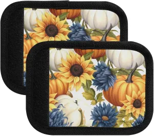 SPRIPORT Fall Leaves Pumpkins Sunflowers 2 Pack Luggage Handle Wraps for Suitcase Identifier Luggage Makers Covers with ID Tag Luggage Bag Grip Protector Saddle for Handbag Flying Airplane Travel