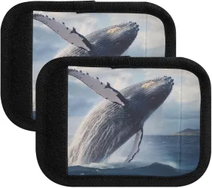 SPRIPORT Humpback Whale 2 Pack Luggage Handle Wraps for Suitcase Identifier Luggage Makers Covers with ID Tag Luggage Bag Grip Protector Saddle for Travel Flying Airplane Shopping Bag Handbag Wallet