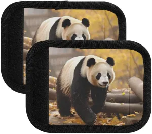 SPRIPORT Panda Autumn Leaves 2 Pack Luggage Handle Wraps for Suitcase Identifier Luggage Makers Covers with ID Tag Luggage Bag Grip Protector Saddle for Travel Flying Airplane Shopping Bag Handbag