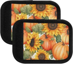 SPRIPORT Pumpkin Sunflowers 2 Pack Luggage Handle Wraps for Suitcase Identifier Luggage Makers Covers with ID Tag Luggage Bag Grip Protector Saddle for Handbag Shopping Bag Flying Airplane Travel