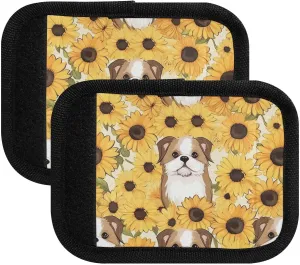SPRIPORT Sunflower Cute Puppy 2 Pack Luggage Handle Wraps for Suitcase Identifier Luggage Makers Covers with ID Tag Luggage Bag Grip Protector Saddle for Handbag Shopping Bag Flying Airplane Travel