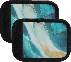SPRIPORT White Teal Marble Pattern 2 Pack Luggage Handle Wraps for Suitcase Identifier Luggage Makers Covers with ID Tag Luggage Bag Grip Protector Saddle for Flying Airplane Travel Shopping Bag