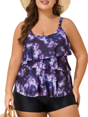 Summer Mae Plus Size Swimsuit for Women Ruffle Tankini Bathing Suits 2 Pieces 2025 Tummy Control Swimwear with Shorts