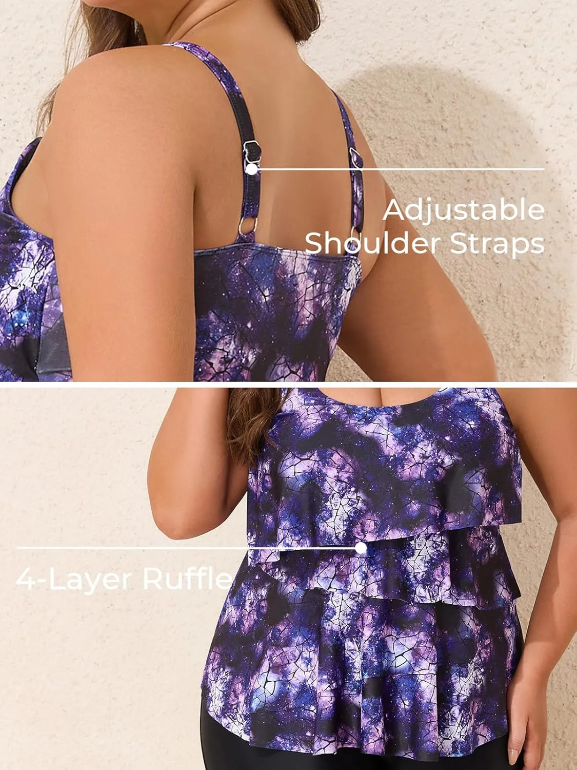 Summer Mae Plus Size Swimsuit for Women Ruffle Tankini Bathing Suits 2 Pieces 2025 Tummy Control Swimwear with Shorts