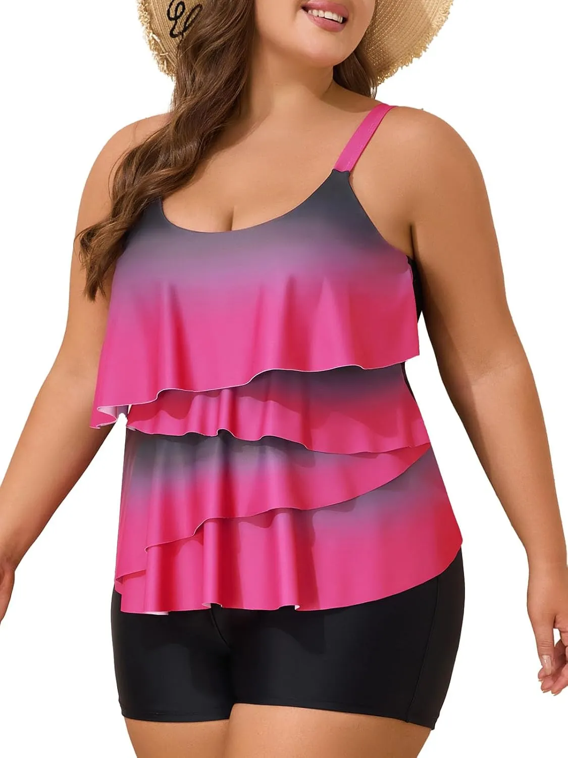 Summer Mae Plus Size Swimsuit for Women Ruffle Tankini Bathing Suits 2 Pieces 2025 Tummy Control Swimwear with Shorts