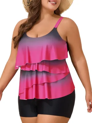 Summer Mae Plus Size Swimsuit for Women Ruffle Tankini Bathing Suits 2 Pieces 2025 Tummy Control Swimwear with Shorts
