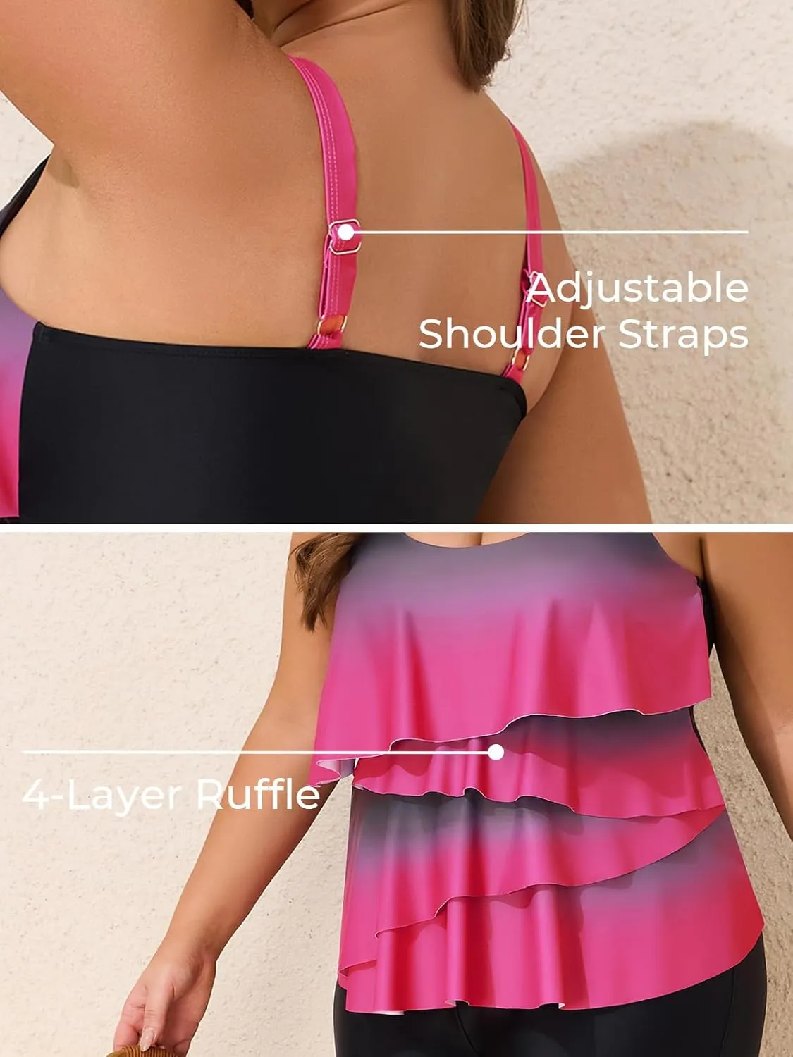 Summer Mae Plus Size Swimsuit for Women Ruffle Tankini Bathing Suits 2 Pieces 2025 Tummy Control Swimwear with Shorts