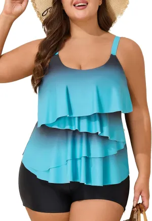Summer Mae Plus Size Swimsuit for Women Ruffle Tankini Bathing Suits 2 Pieces 2025 Tummy Control Swimwear with Shorts