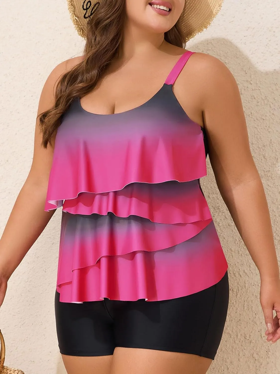 Summer Mae Plus Size Swimsuit for Women Ruffle Tankini Bathing Suits 2 Pieces 2025 Tummy Control Swimwear with Shorts