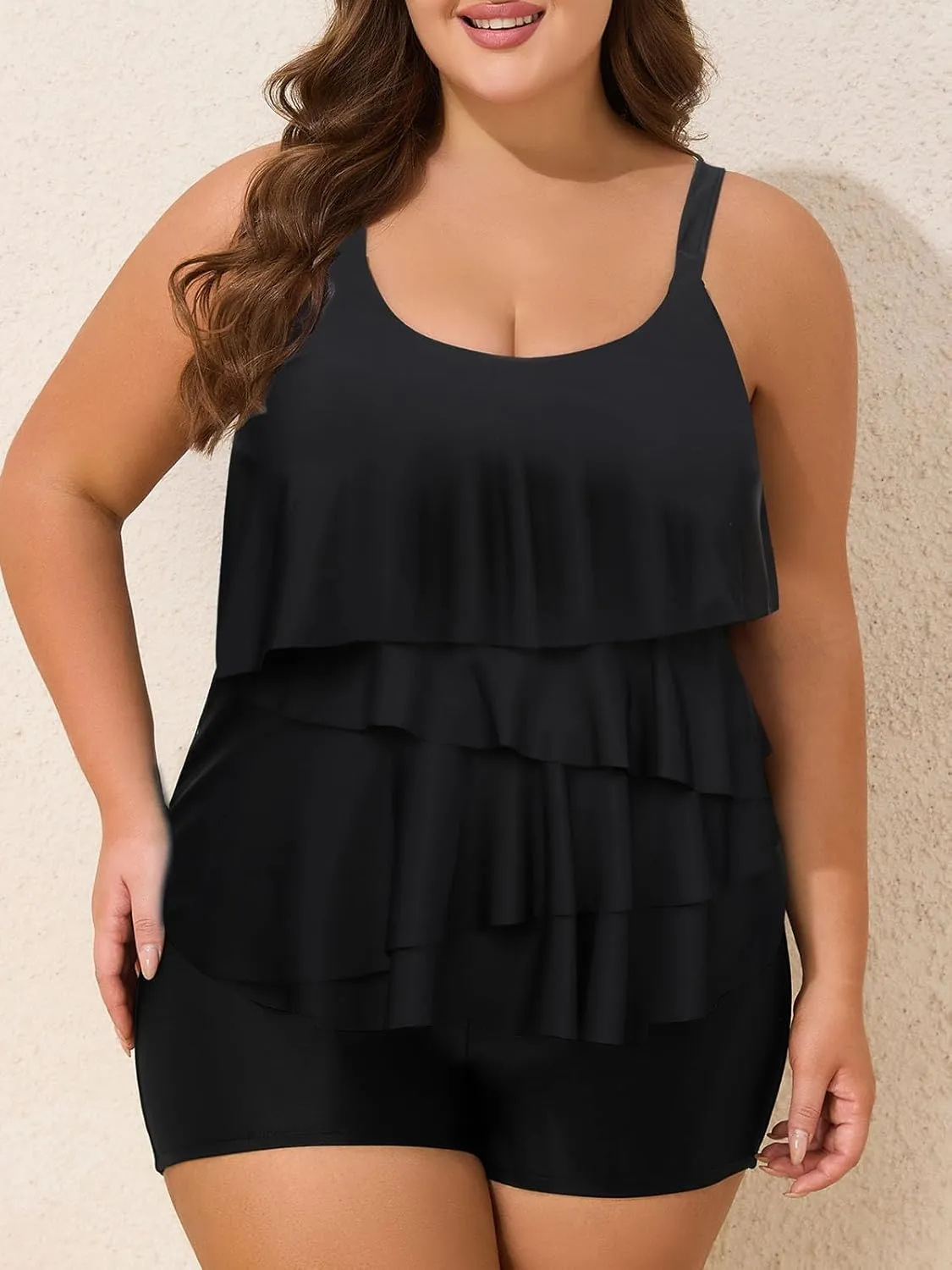 Summer Mae Plus Size Swimsuit for Women Ruffle Tankini Bathing Suits 2 Pieces 2025 Tummy Control Swimwear with Shorts