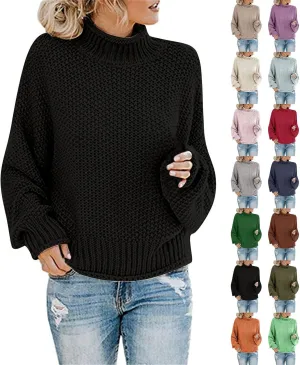 Sweaters for Women 2024 Trendy Plus Size Cable Knit Turtleneck Sweater Casual Fall Winter Long Sleeve Pullover Tops