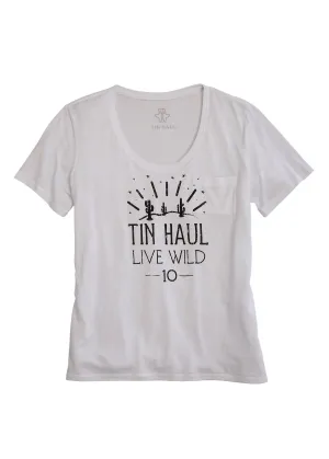 Tin Haul Womens White Polyester Live Wild 10 S/S Cactus T-Shirt