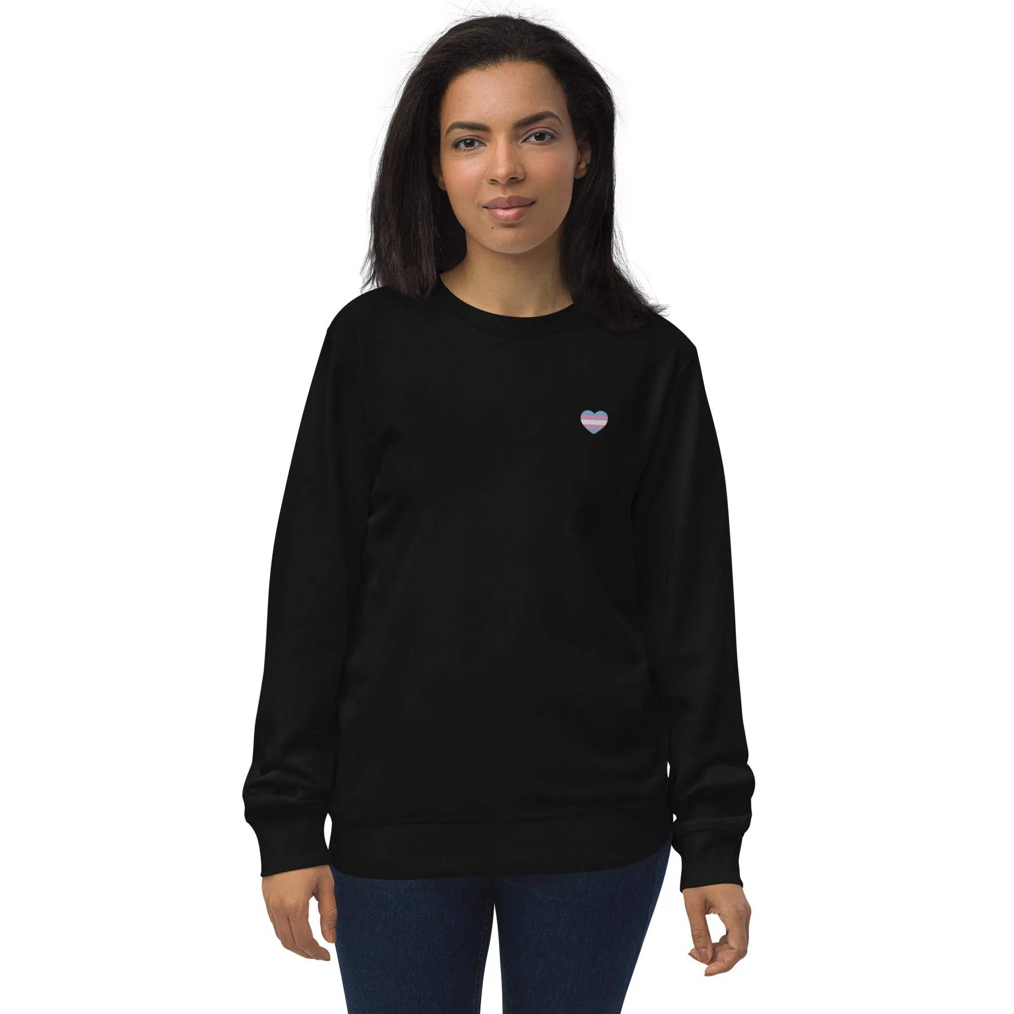 Trans Pride Heart Embroidered Organic Sweatshirt