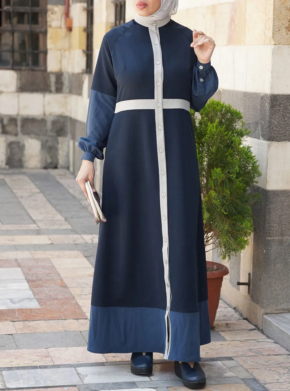 Tri-Color Butttoned Maxi Dress