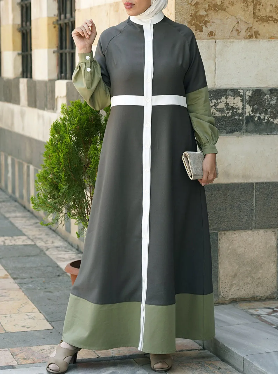 Tri-Color Butttoned Maxi Dress