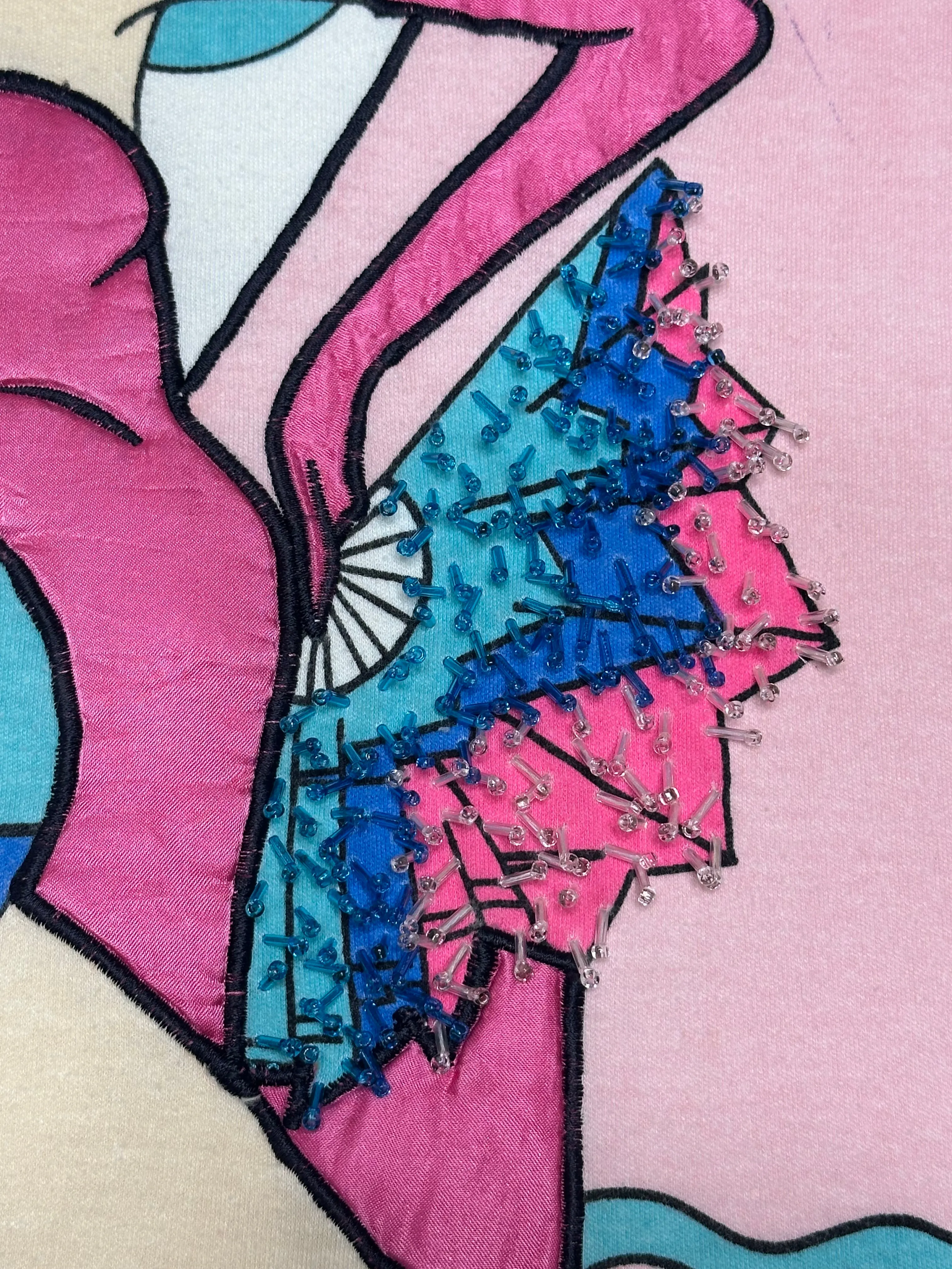 Vintage 80s Beaded Flapper Lady Art Tee (M)