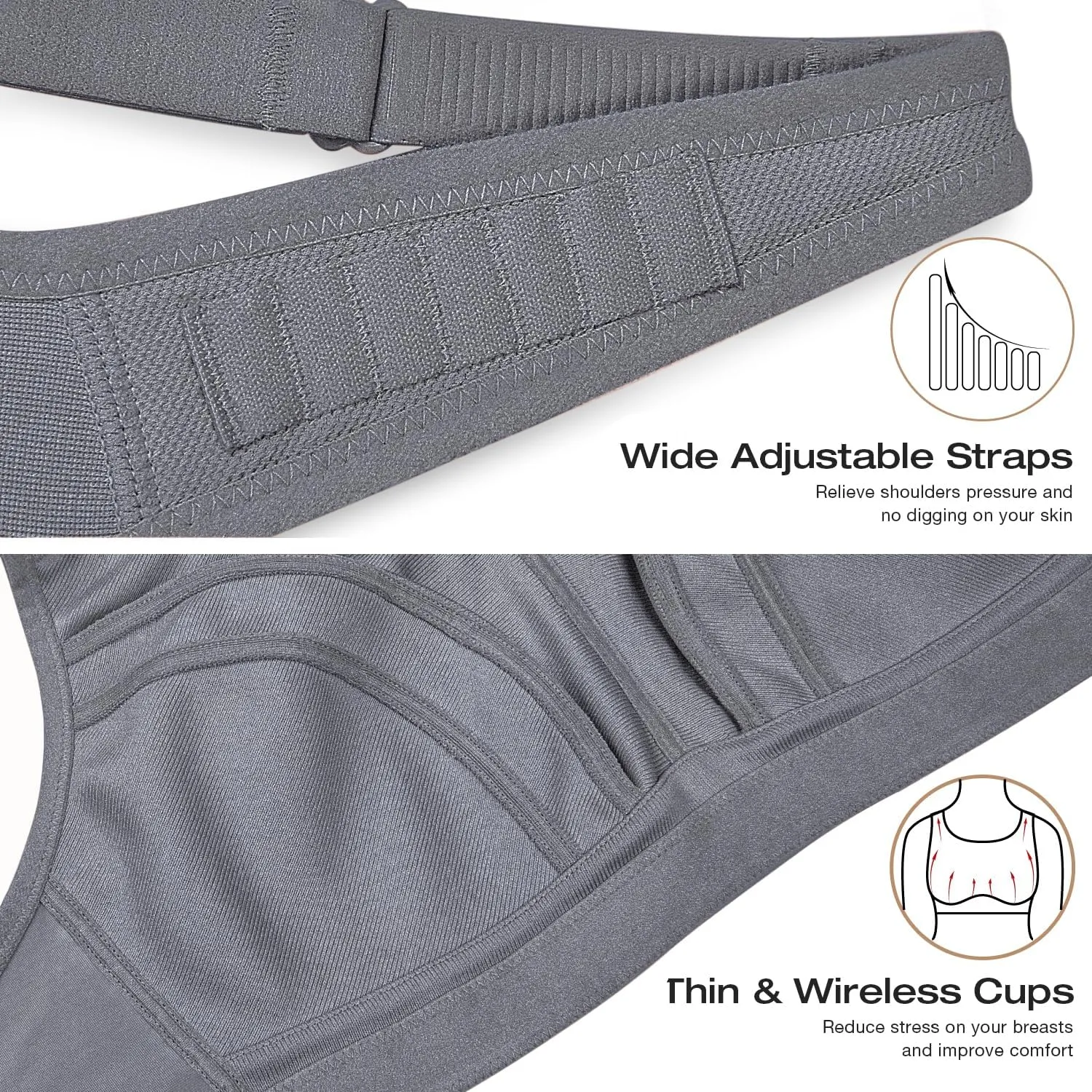 Wingslove Womens Sports Bras High Impact Adjustable Wireless Plus Size Sports Bra Full Figure Large Bust Workout Running Bra