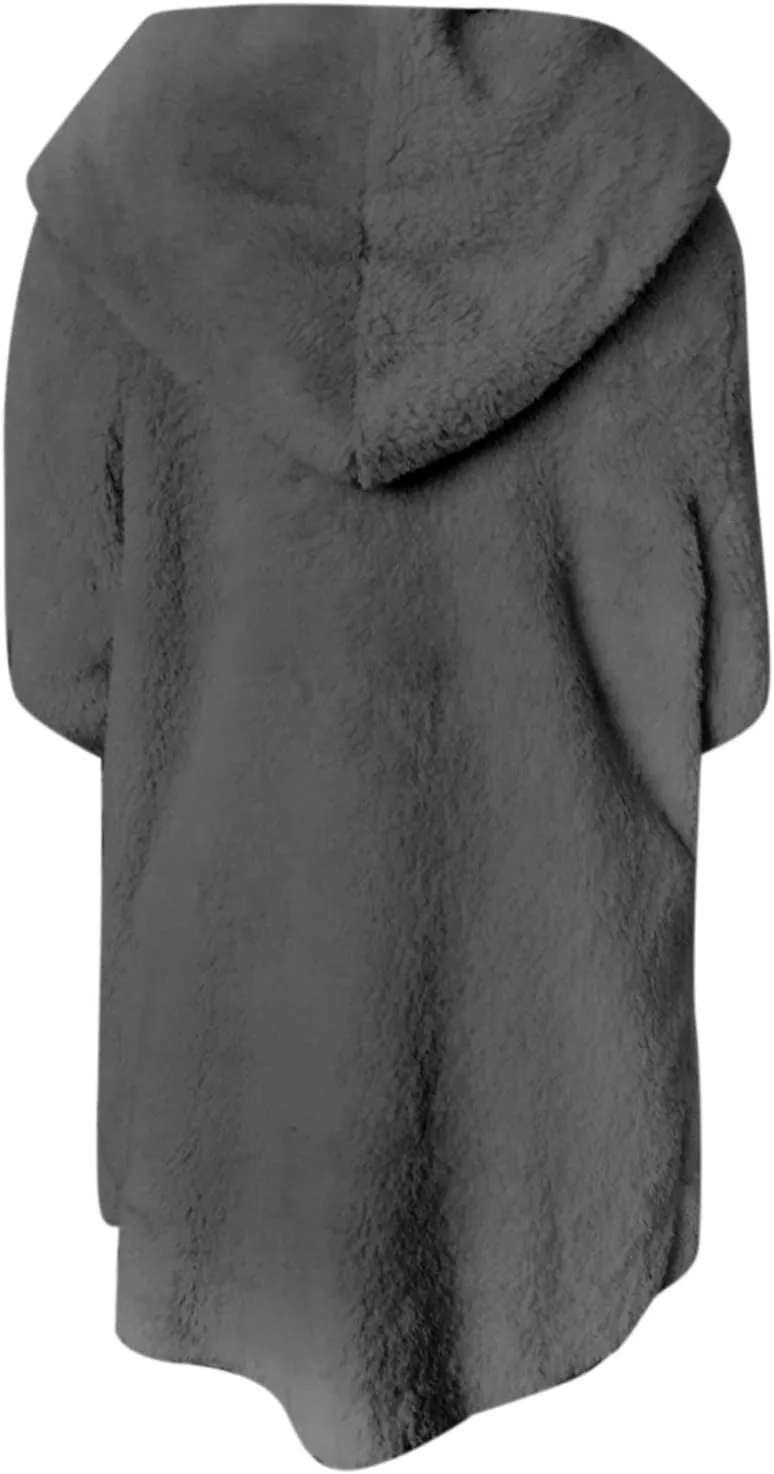 Winter Coats for Women 2024 Plus Size Long Sleeve Fuzzy Fleece Jacket Hooded Casual Warm Open Front Cardigans Outwear
