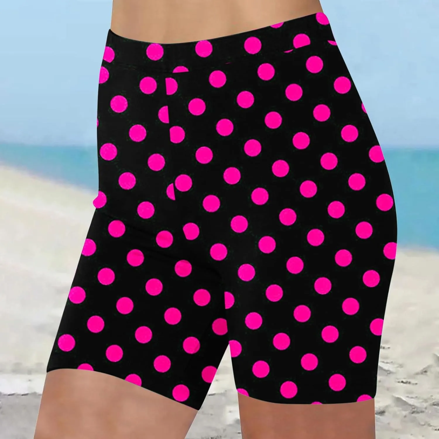 Women's Beach Shorts Casual Summer Polka Dot Print Leggings High Waist Stretchy Everyday Wear Comfortable Pants 2025